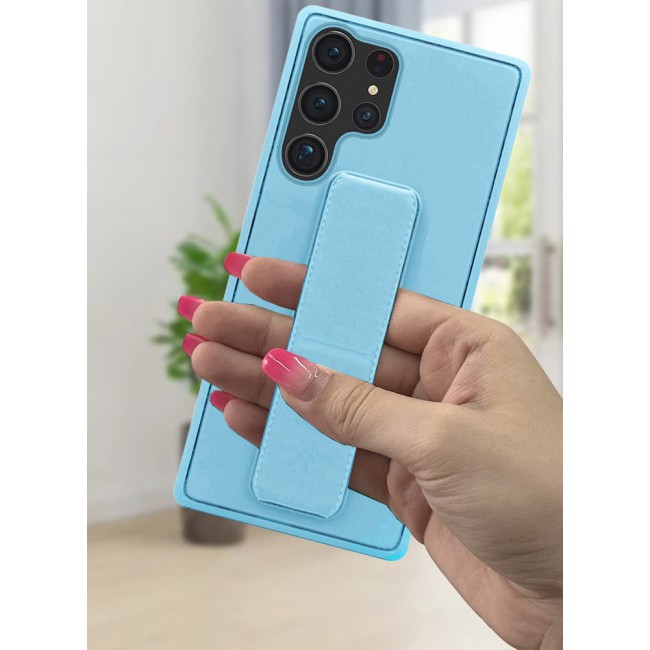 Samsung Galaxy S23 Ultra Grip Case Magnetic Kickstand Cover with Foldable Hand Strap Blue