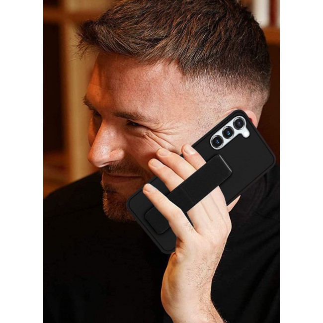 Samsung Galaxy S23 Grip Case Magnetic Kickstand Cover with Foldable Hand Strap Black