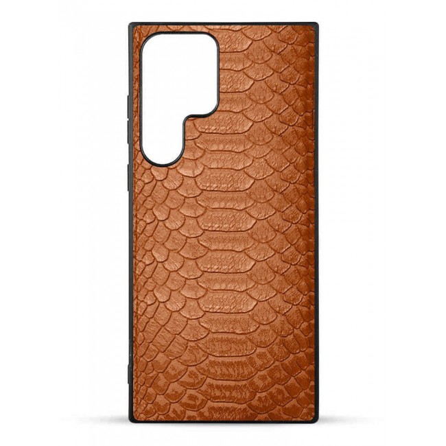 Samsung Galaxy S23 Ultra Case Leather Case Cover Luxury Snake Skin Pattern Slim Shockproof Back Cover Brown