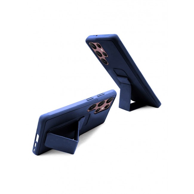 Samsung Galaxy S23 Ultra Grip Case Magnetic Kickstand Cover with Foldable Hand Strap Dark Blue