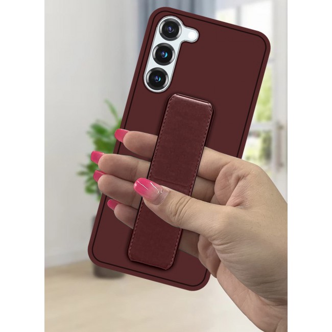 Samsung Galaxy S23 Grip Case Magnetic Kickstand Cover with Foldable Hand Strap Maroon