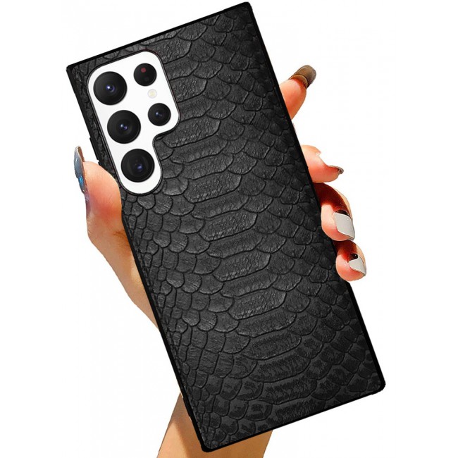 Samsung Galaxy S23 Ultra Case Leather Case Cover Luxury Snake Skin Pattern Slim Shockproof Back Cover Black