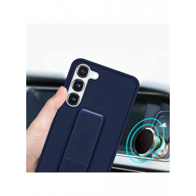 Samsung Galaxy S23 Grip Case Magnetic Kickstand Cover with Foldable Hand Strap Dark Blue