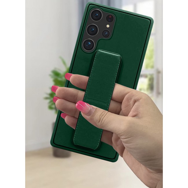 Samsung Galaxy S23 Ultra Grip Case Magnetic Kickstand Cover with Foldable Hand Strap Green