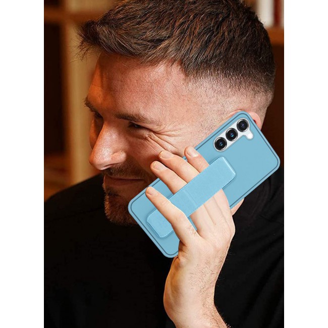 Samsung Galaxy S23 Grip Case Magnetic Kickstand Cover with Foldable Hand Strap Blue
