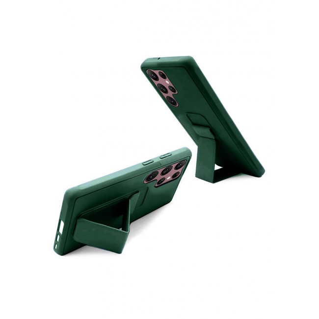 Samsung Galaxy S23 Ultra Grip Case Magnetic Kickstand Cover with Foldable Hand Strap Green