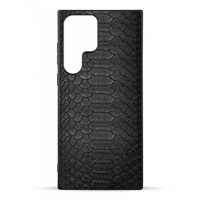 Samsung Galaxy S23 Ultra Case Leather Case Cover Luxury Snake Skin Pattern Slim Shockproof Back Cover Black