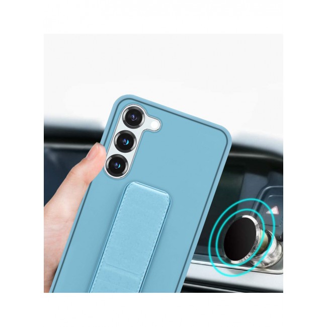 Samsung Galaxy S23 Grip Case Magnetic Kickstand Cover with Foldable Hand Strap Blue