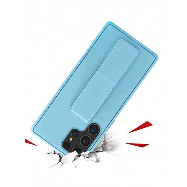 Samsung Galaxy S23 Ultra Grip Case Magnetic Kickstand Cover with Foldable Hand Strap Blue