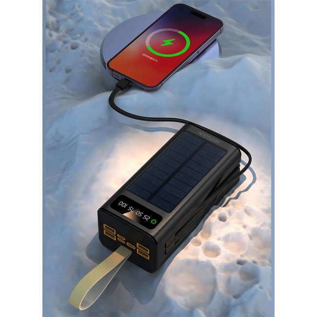 MARGOUN New Solar Power Bank 50000mAh Outdoor Portable Fast Charge External Battery 4 USB Port Phone Charger with LED Light Black