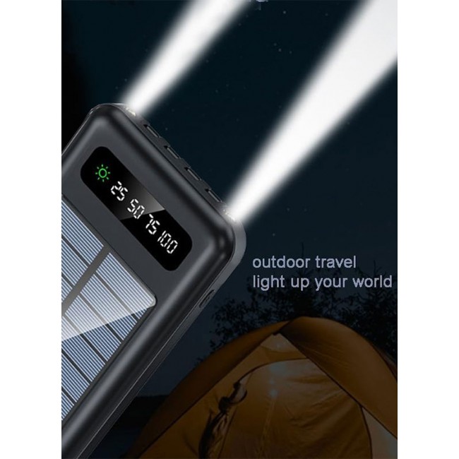 MARGOUN 10000mAh Solar Power Bank Big Capacity Phone Charging Powerbank with Cable External Battery Phone Fast Charger Black