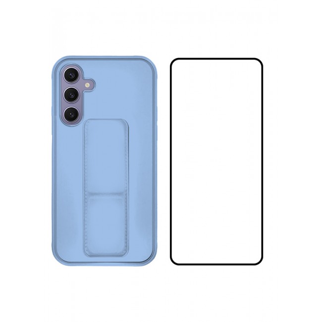 MARGOUN 2 Packs For Samsung Galaxy S24 Plus Case and Screen Protector Magnetic Stand and Holder Premium Silicone Vertical and Horizontal Hand Strap Grip Multi Stand Cover Light Blue