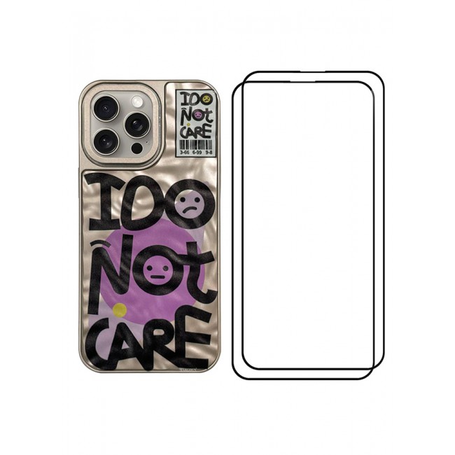 CATANES 3 Pack iPhone 15 Pro Case Cover and Screen Protector Letter Phone Case Creative Soft Back New Design Shell Durable and Fashionable Case/I Do Not Care