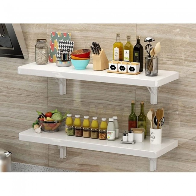 MARGOUN 60x100CM Computer Desk Wall Mount Stand Folding Wall-Mounted Drop-Leaf Table,Metal Folding Shelf Bench Table Bracket - White